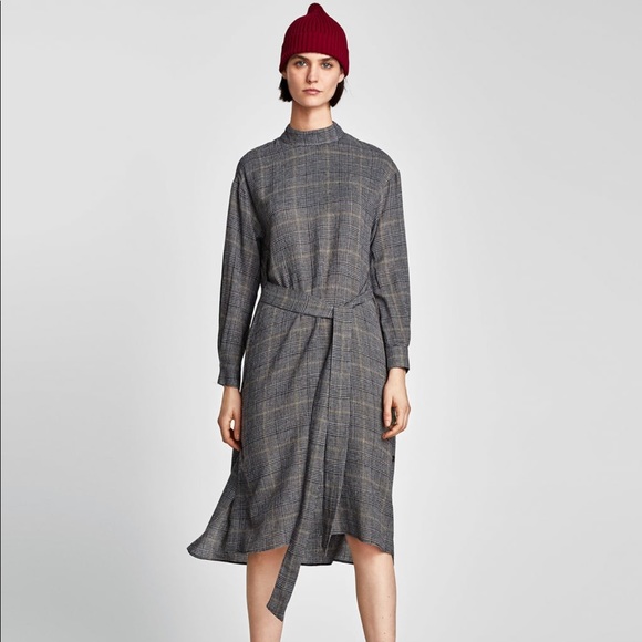 zara checked midi dress